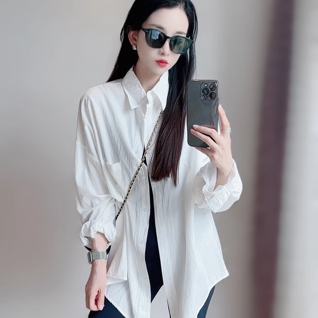 【升级版长袖】夏季8色水洗皱全棉韩版文艺宽松大版防晒衬衫女
