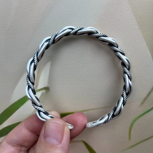足银手镯 【尚古银坊】足银999纯手工编织复古做旧手镯简约素款