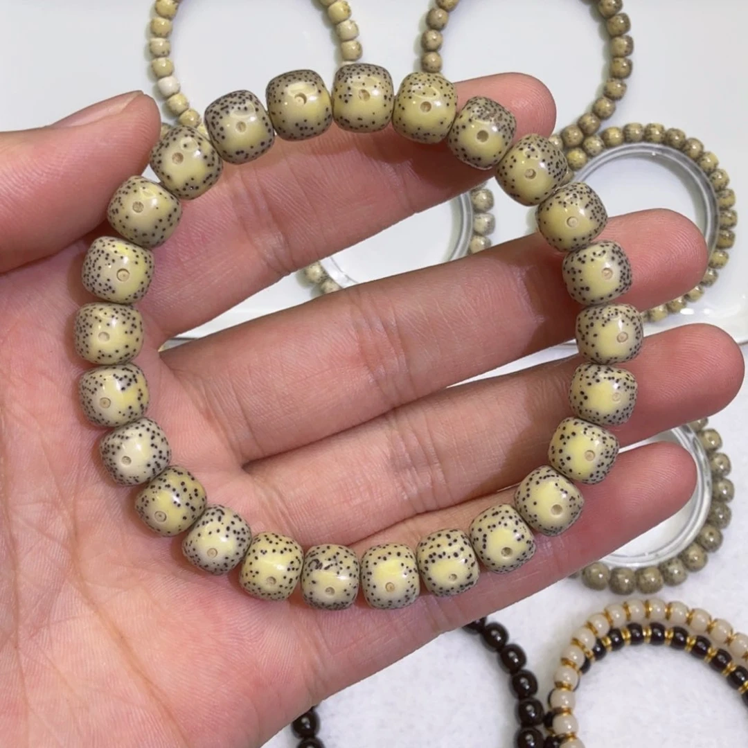 星月菩提手串薇氧化石玉料骨瓷白大眼睛留白细星