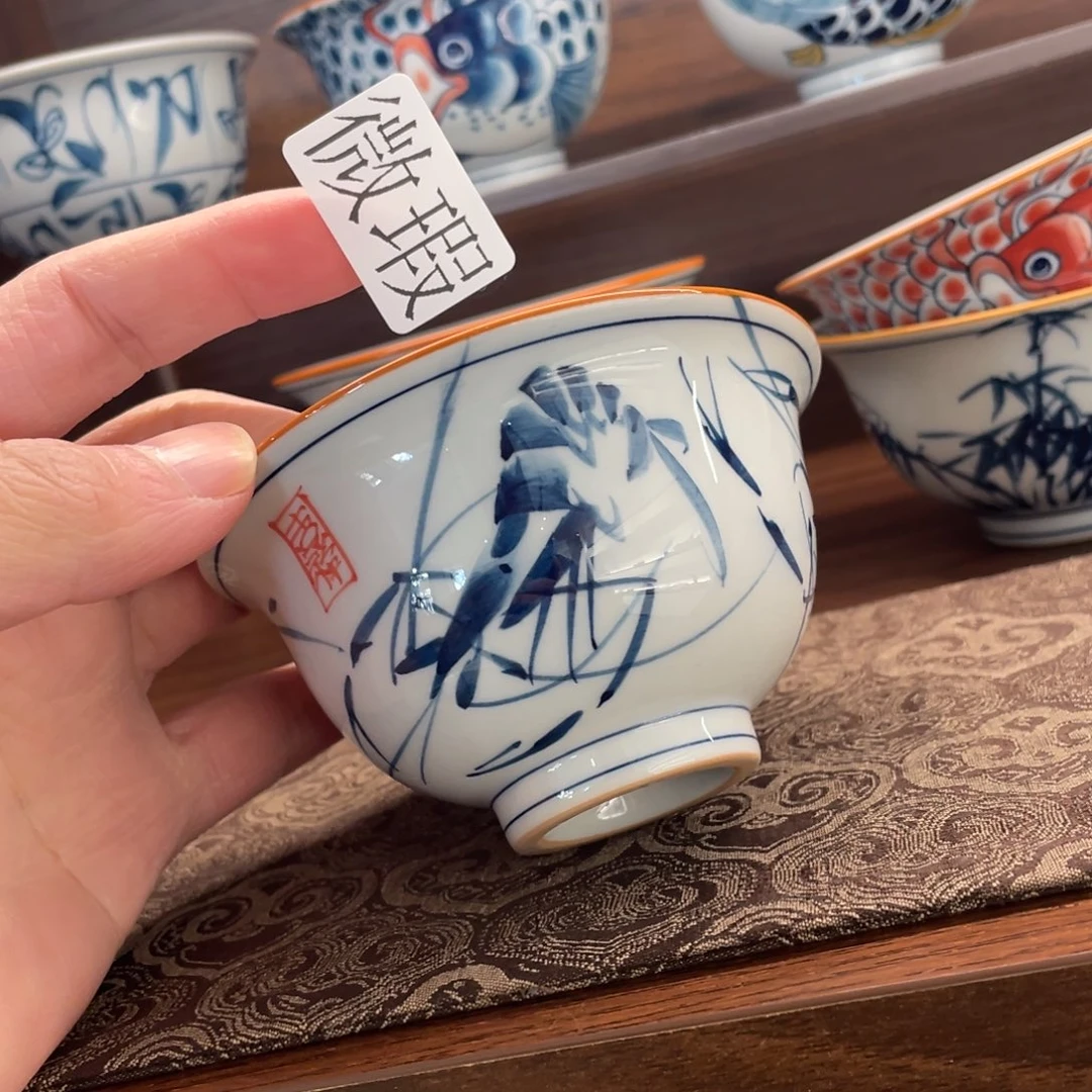 釉下手绘茶具微瑕