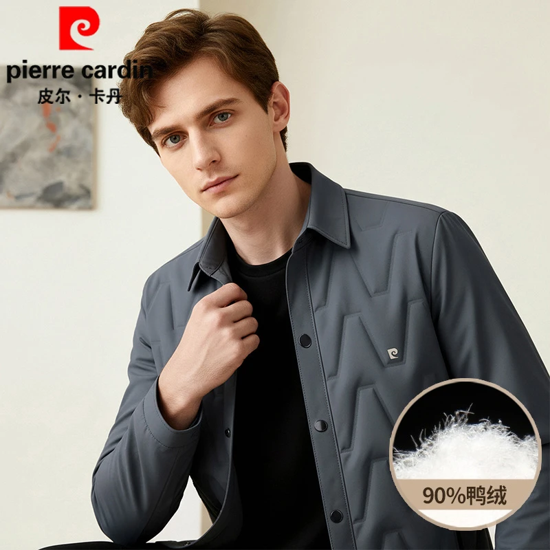 皮尔卡丹冬季90%鸭绒男士休闲宽松外套保暖中年百搭翻领羽绒服