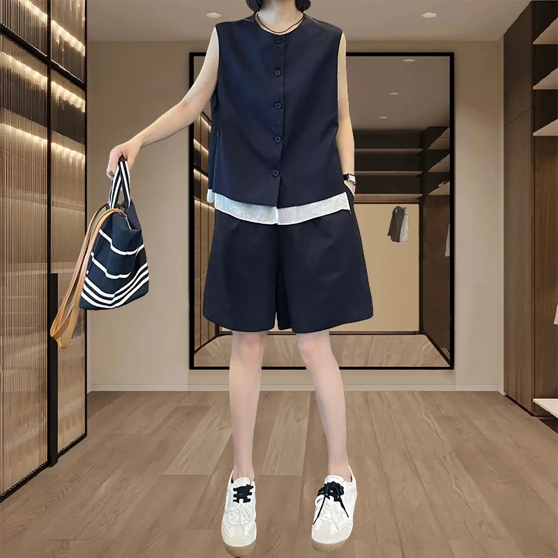 高级感贵气减龄套装2026夏季新款气质显瘦无袖上衣短裤两件套
