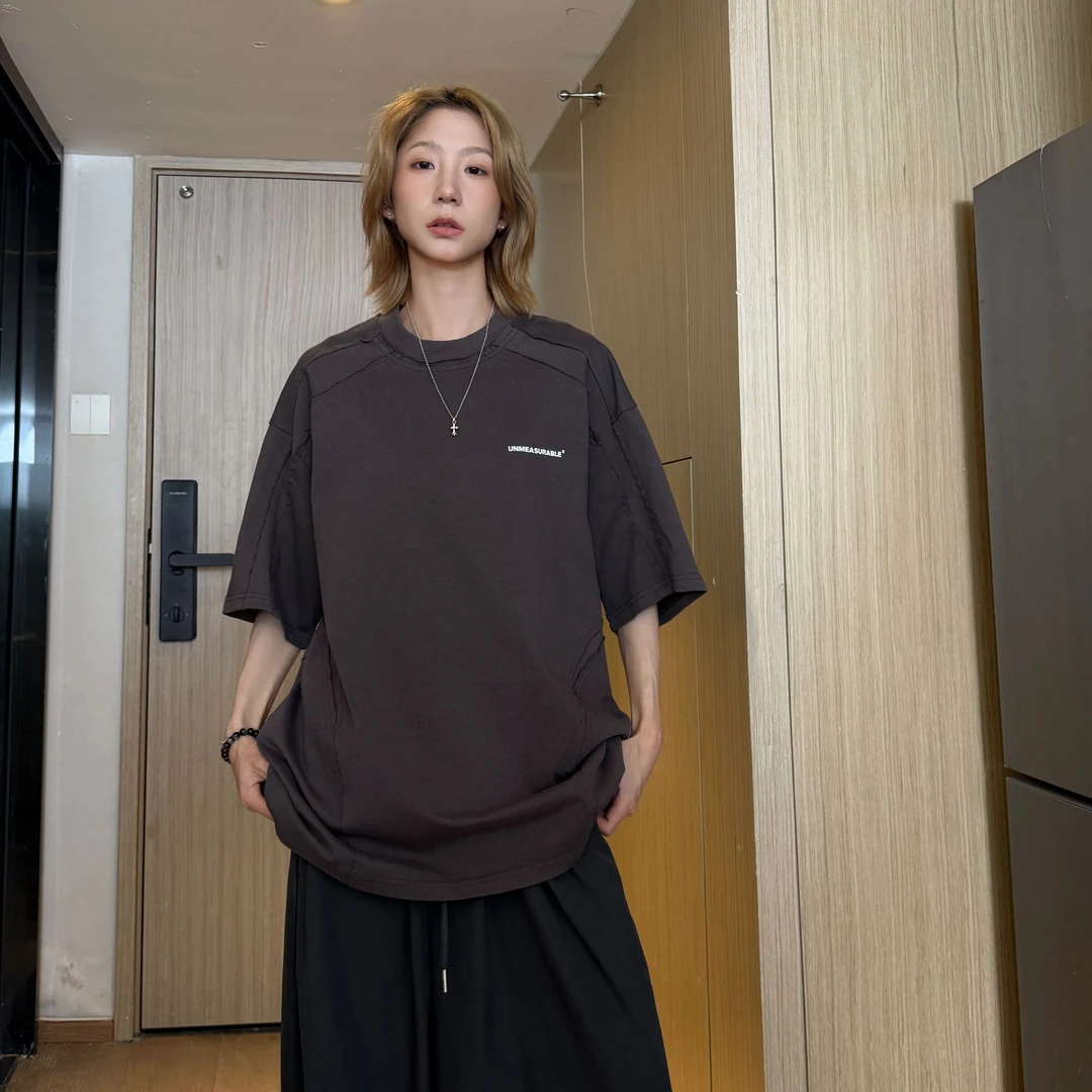 unmeasurable/不可度量男女同款圆领t恤男印花百搭短袖美式潮流