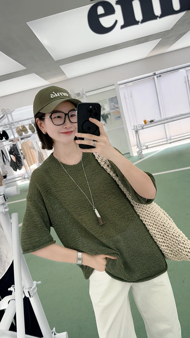 072 & RICE【海苔卷】亚麻+棉 夏季休闲圆领短袖针织衫 32LE035