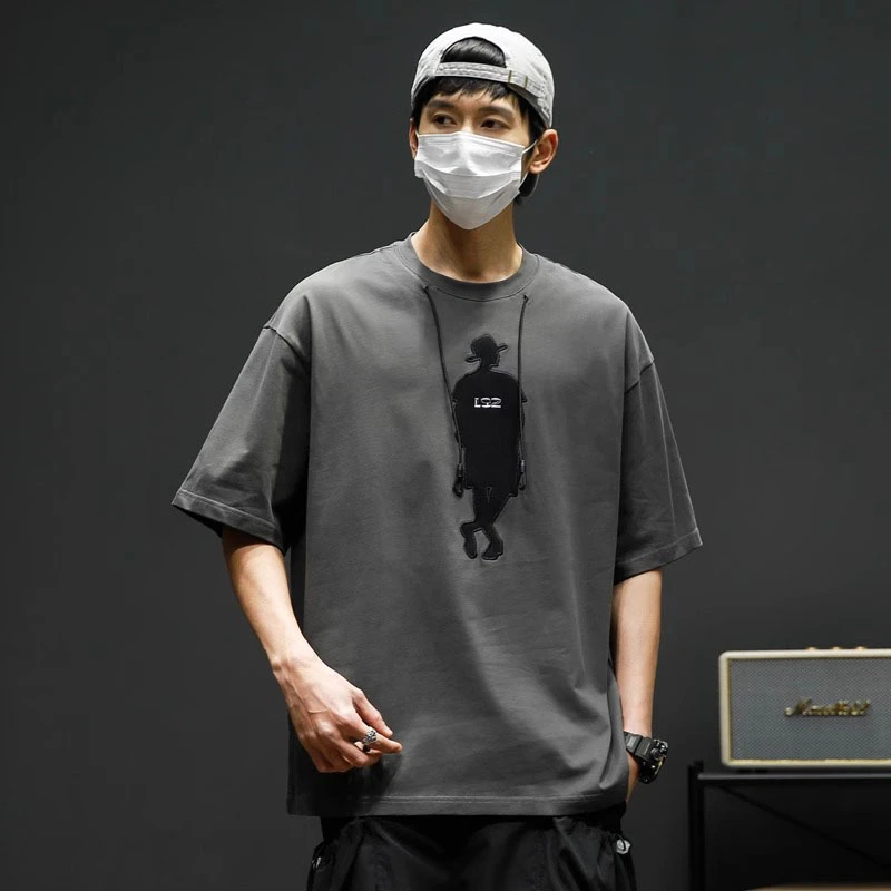 Cebrodz美式纯棉男士短袖T恤2025夏季新款潮牌宽松大码设计感上衣