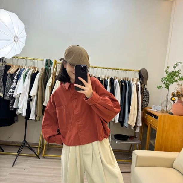 自制宽松显瘦百搭秋款长袖小松紧衬衫