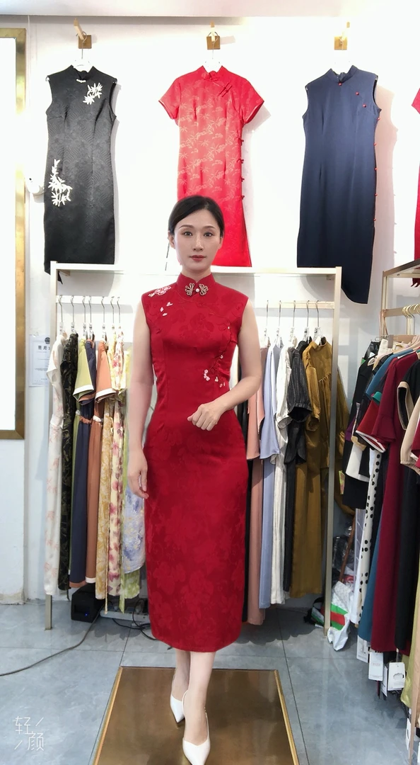 无袖刺绣旗袍常规袖蕾丝婚礼立领时尚ins新中式显瘦