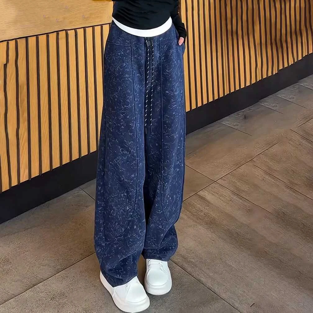 扎染香蕉卫裤女2025年春季新款大码微胖mm时尚百搭显瘦阔腿弯刀裤