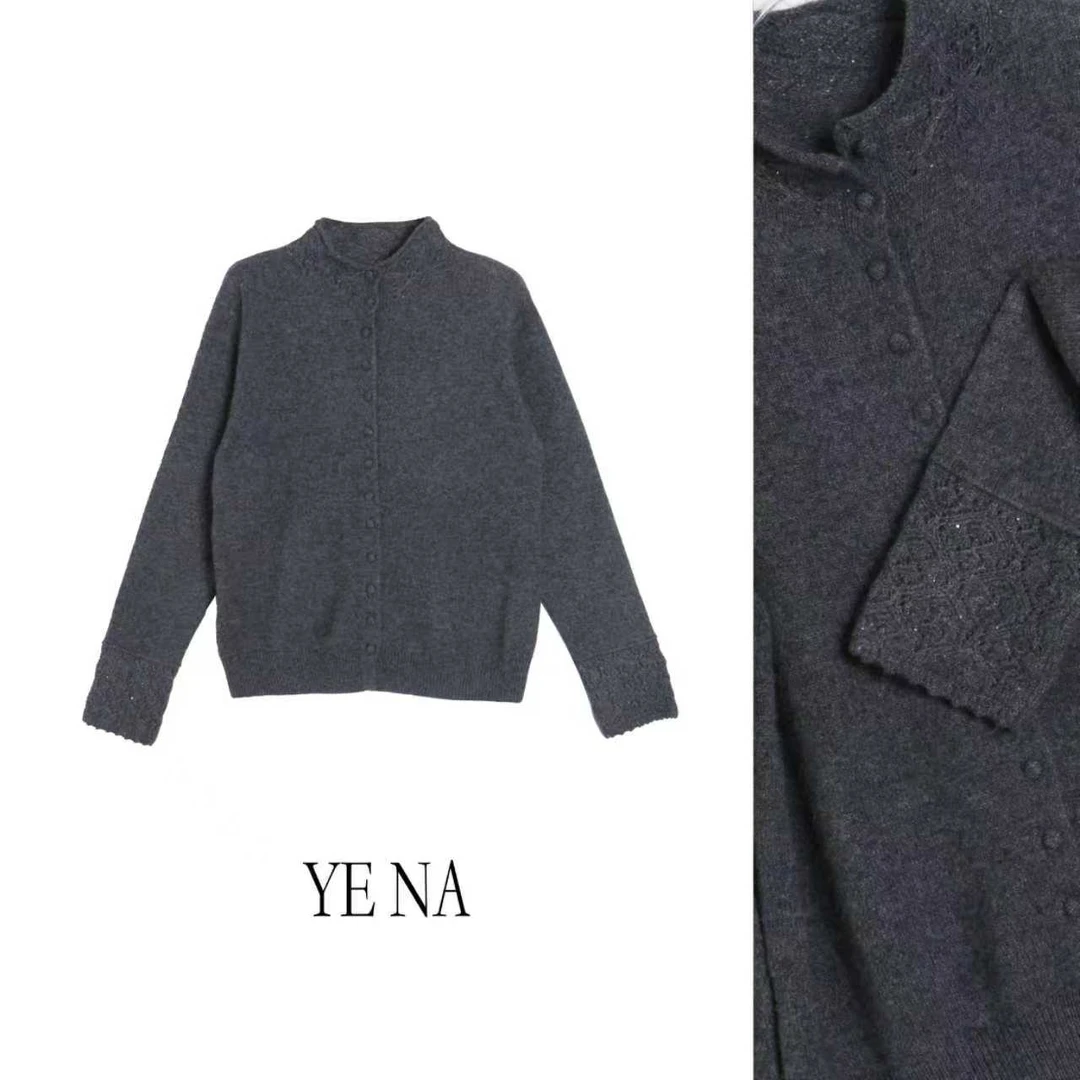 【小白】长袖镂空女时尚针织衫刺绣开衫立领针织毛针织衫SY867