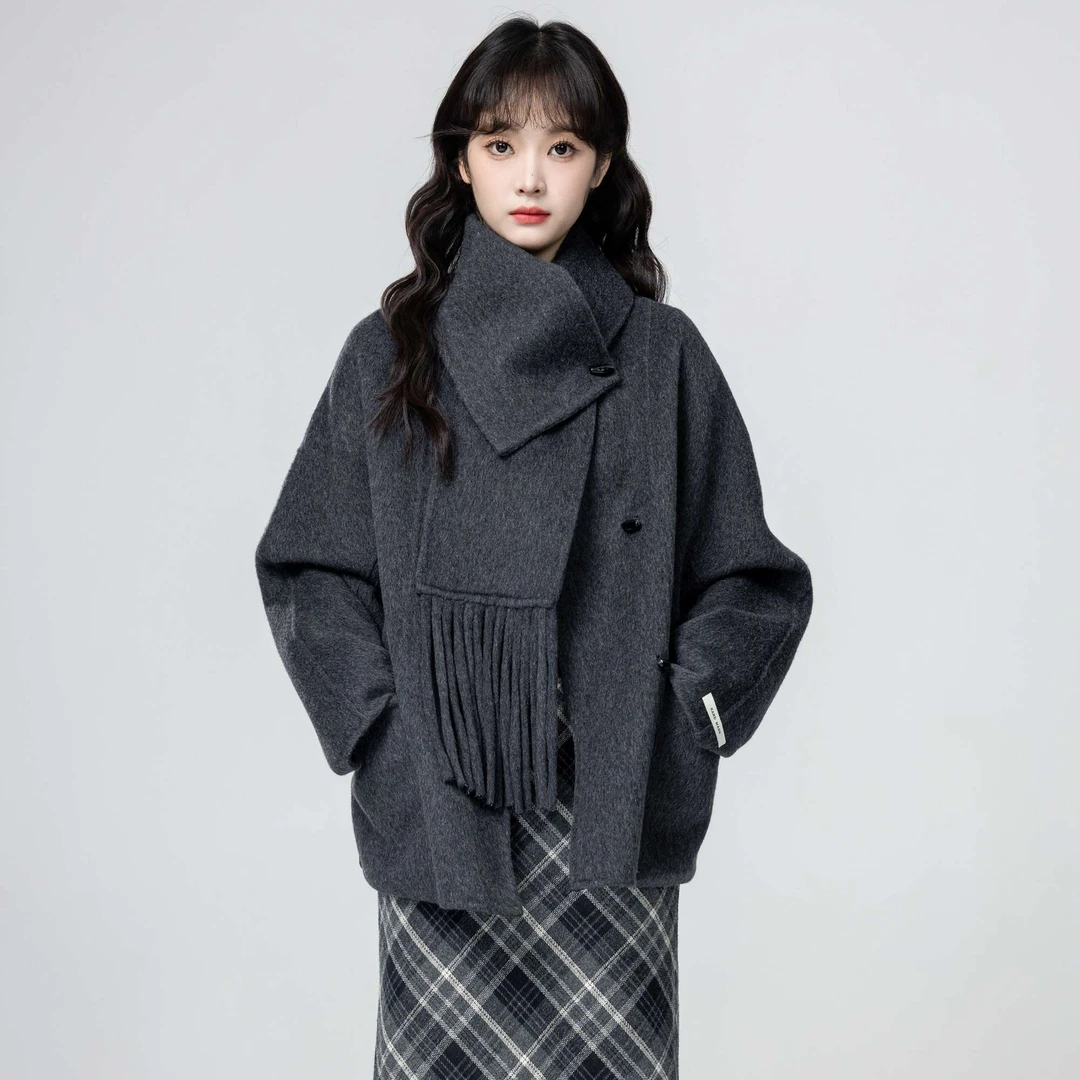 灰色呢子外套女秋冬2025冬季新款小个子牛小个子145150中长款大衣
