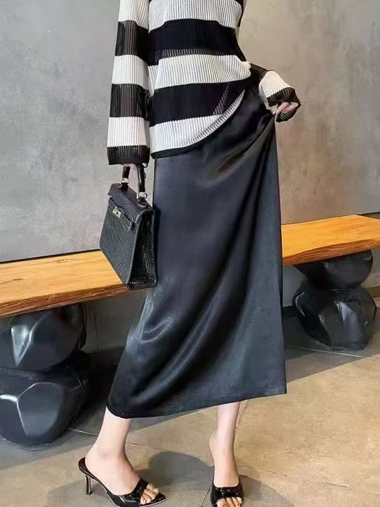 夏款感觉感Ａ字裙后开叉醋酸直通裙(86-76)