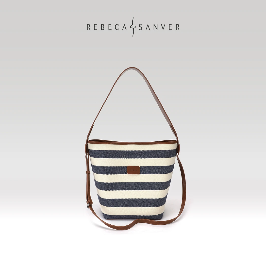 REBECA SANVER 日出印象条纹水桶包学院风大容量时尚百搭大包