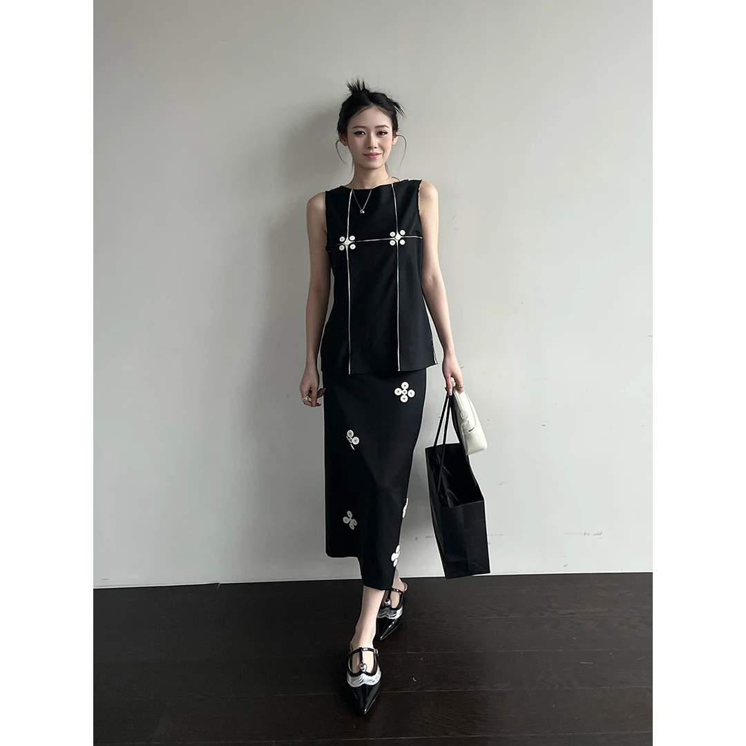 shao xii设计师品牌25春夏扣饰黑白拼色毛边无袖套装SOLSOL买手店