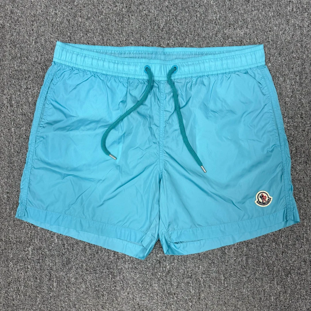 99新 MONCLER 12737307 Moncler蒙口 蓝色尼龙徽标logo短裤 L码