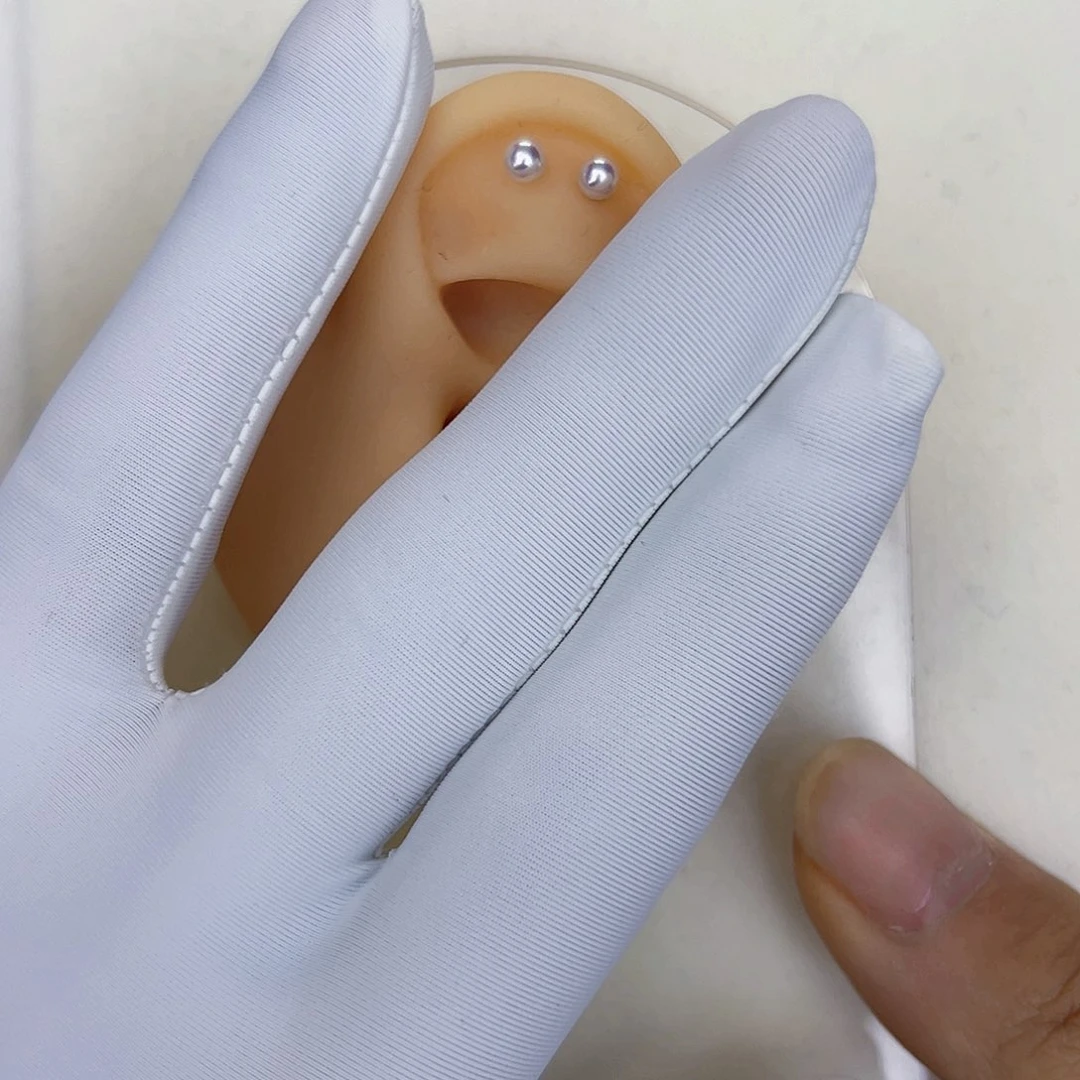 海水珍珠海水akoya天女耳钉3-4mm银S925镶嵌