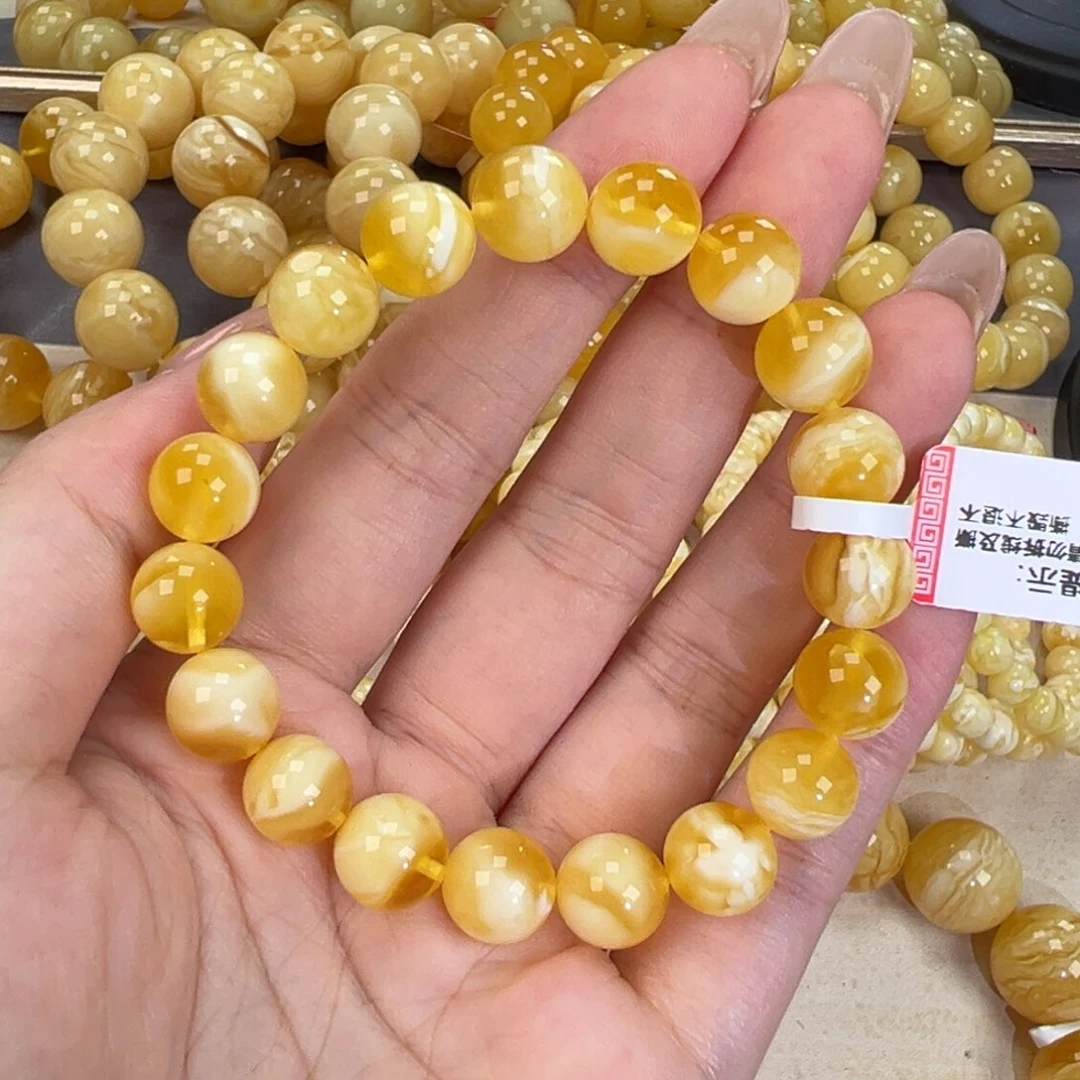 琥珀未镶嵌手链11.5金瓷白