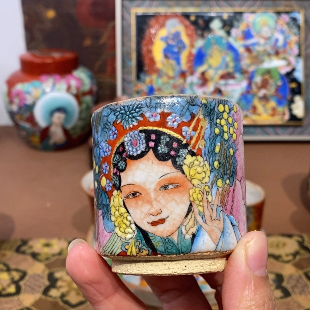 手工手绘花旦茶杯