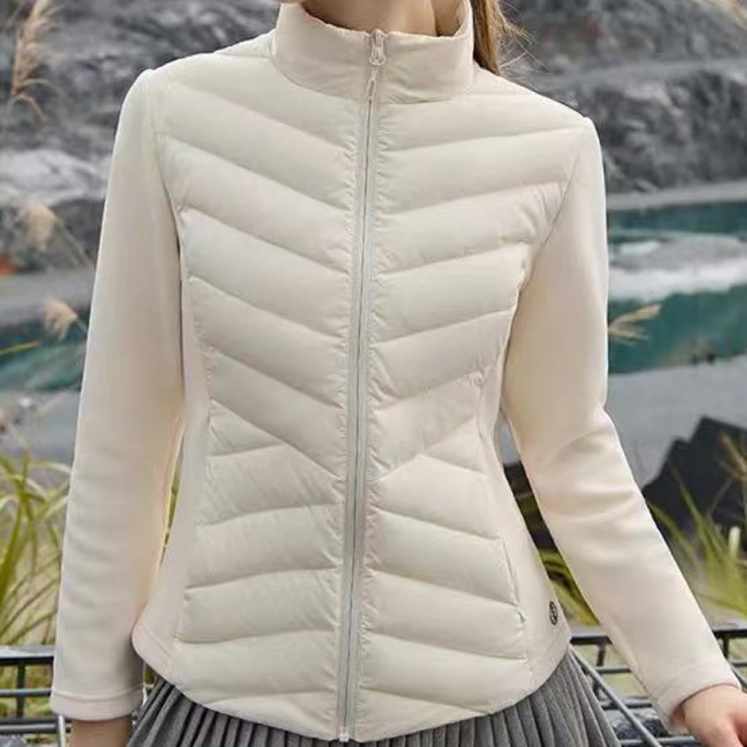 秋冬新款女士轻薄拼接棉服修身保暖户外运动外套