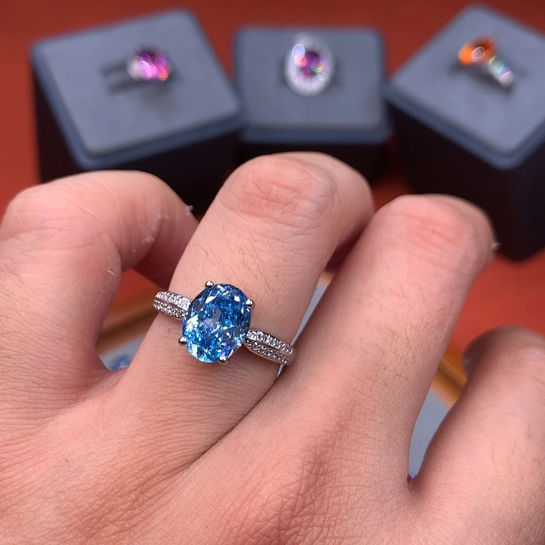 海蓝宝石戒指银S925镶嵌