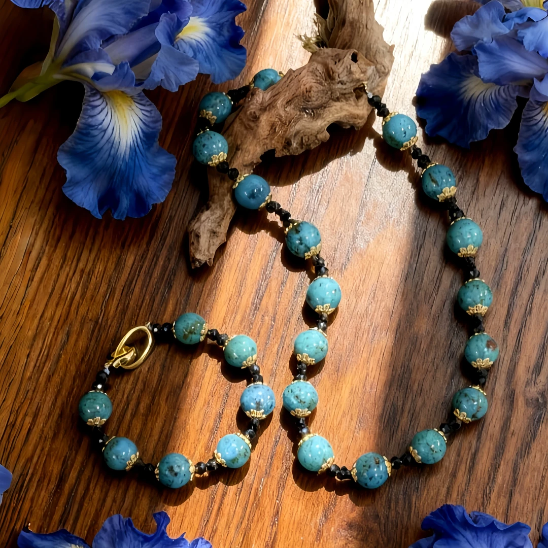 钛钢吊坠 【烟雨江南】凤凰松中古项链女气质蓝绿色三件套