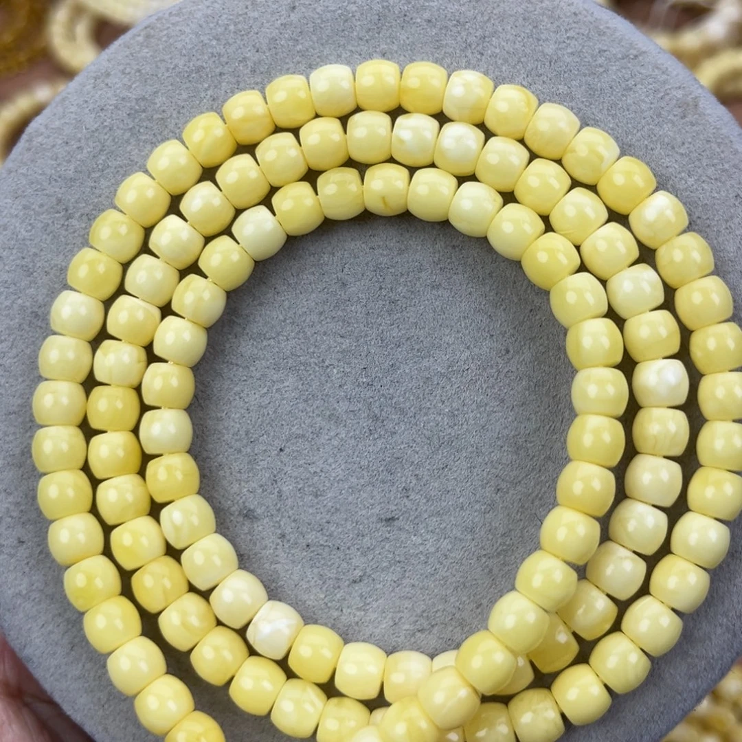 蜜蜡未镶嵌颈饰纯天然俄料奶白花极限弧7*6