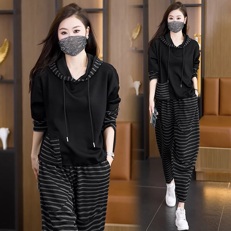 2025秋季新款洋气大码女休闲套装时尚百搭宽松显瘦气质长袖两件套