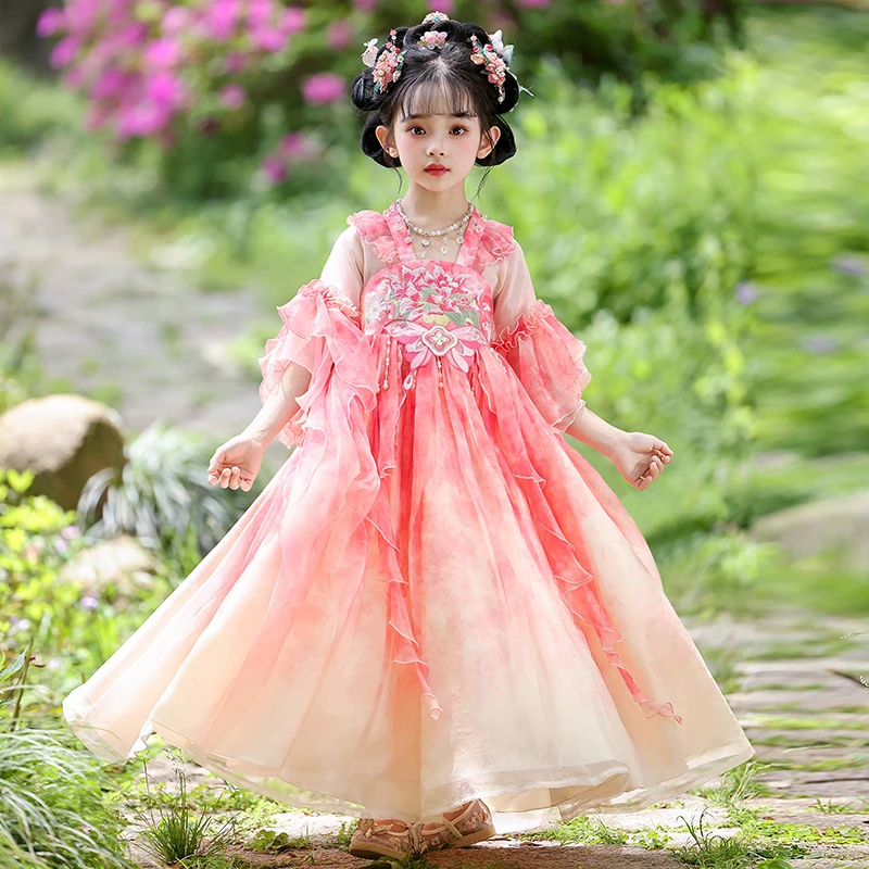 99558女童夏款古风襦裙飘逸短袖公主风春秋汉服中国风仙气连衣裙