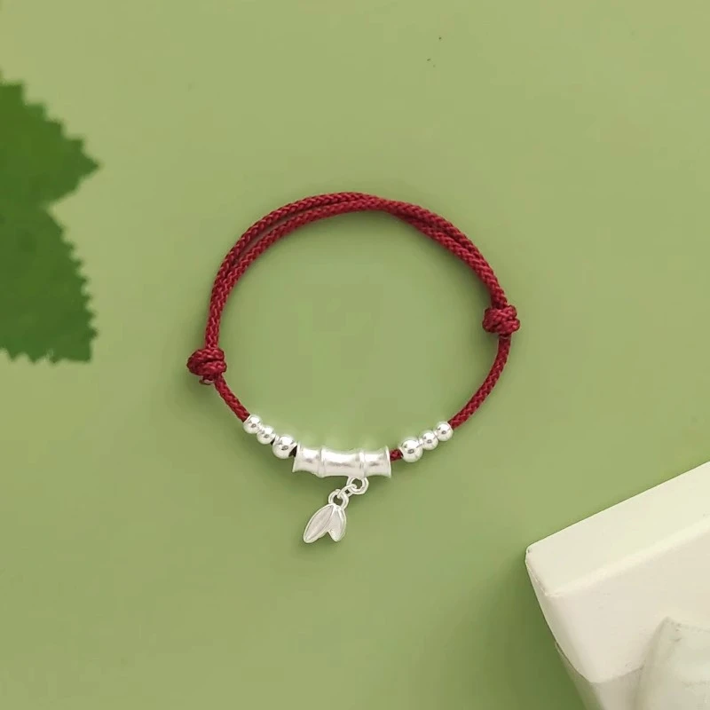 足银手链 999足银手链新款竹节手工编绳情侣款简约时尚可调节手串