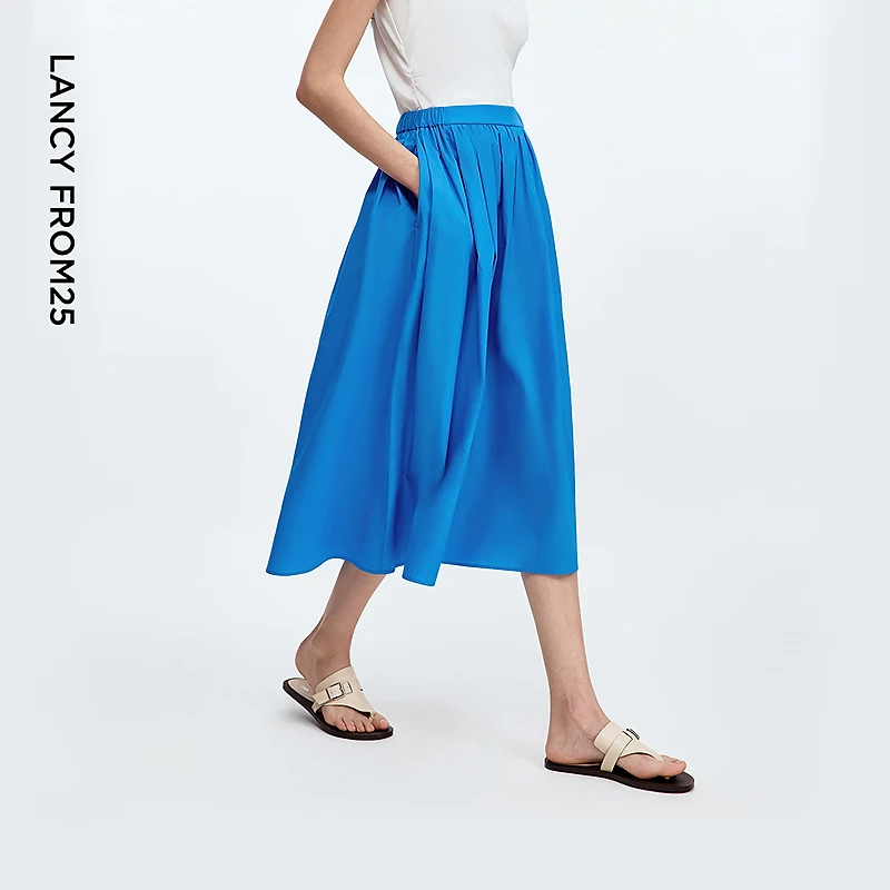 朗姿纯棉a字大摆高腰伞裙百搭半身裙气质通勤长裙2025年秋季新款