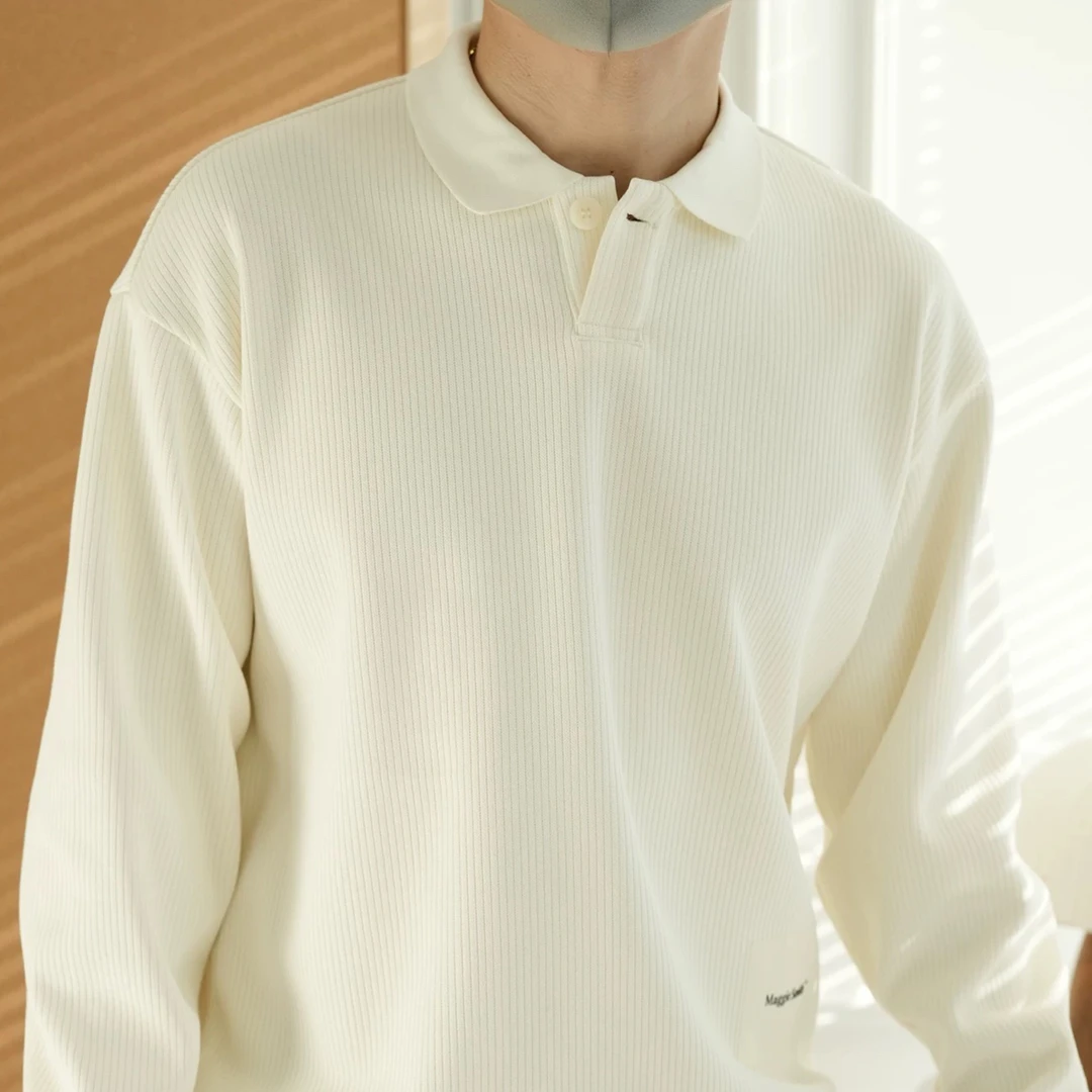 港风轻奢撞色休闲一粒扣针织卫衣男秋冬季潮流新款老钱风翻领外套