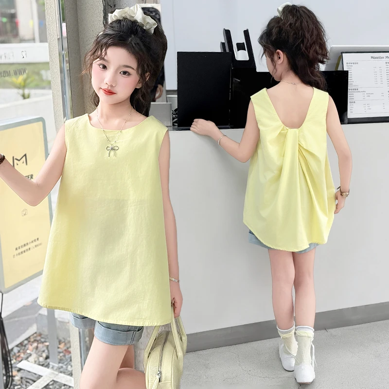 女童无袖背心套装儿童夏装短裤女孩网红薄款上衣时尚两件套3-12岁