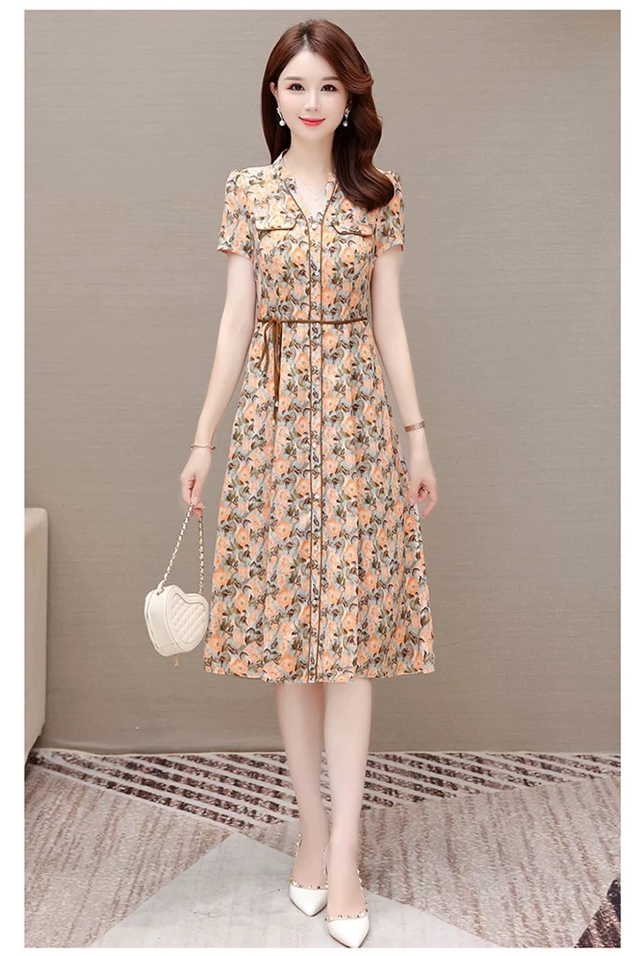 L1163连衣裙碎花显瘦时尚夏季小个子法式收腰气质