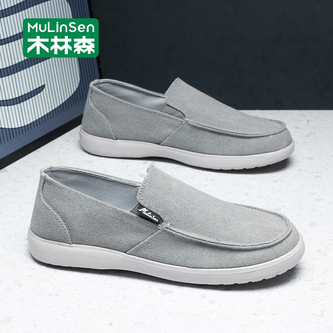 木林森男士布鞋2025新款秋季透气轻便软底中老年一脚蹬休闲板鞋