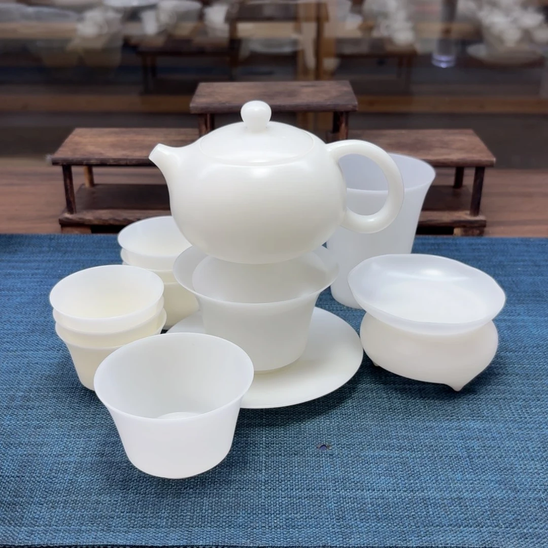 薄胎素烧璞玉冰种玉瓷茶具