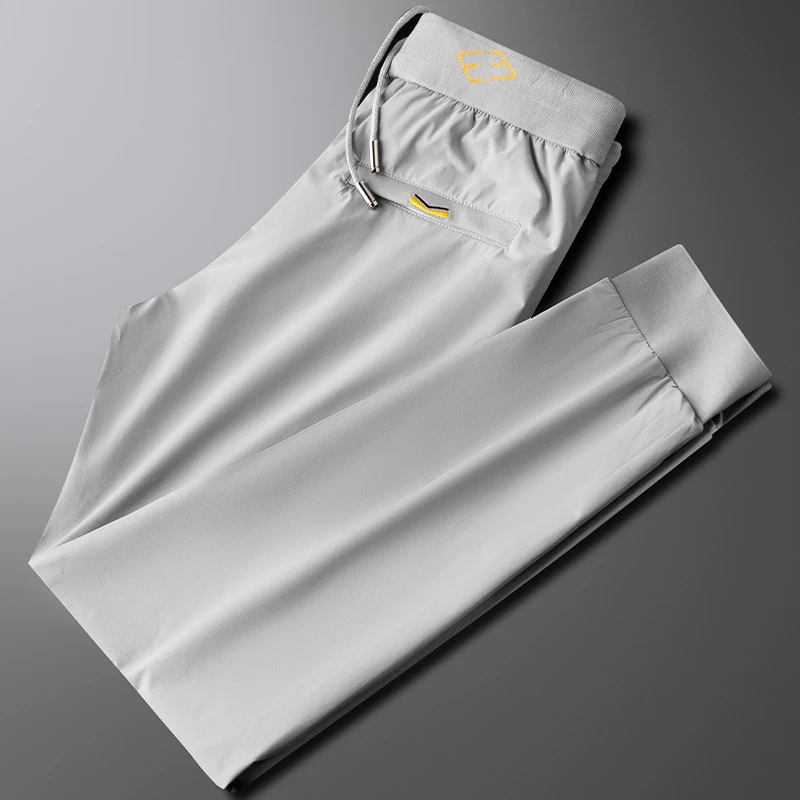 BQDK轻奢精致感灰色休闲运动裤男款新款夏季薄款修身弹力男士卫裤