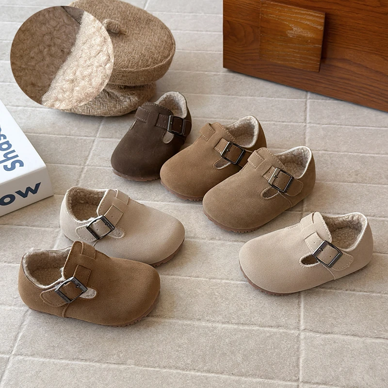 女童2025年秋冬新款加绒二棉豆豆鞋韩小皮鞋保暖棉鞋博肯鞋