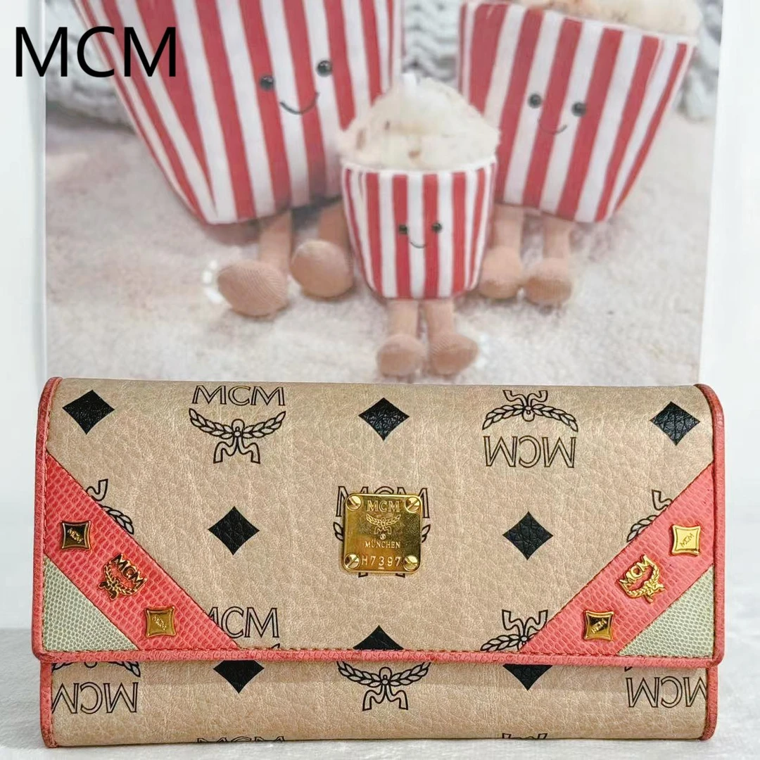 95新 MCM 老花拼橙钱包G25310544底长19X10