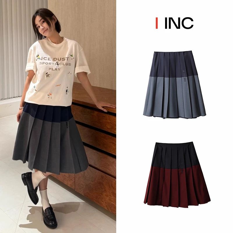 ICE DUST撞色拼接百褶半裙