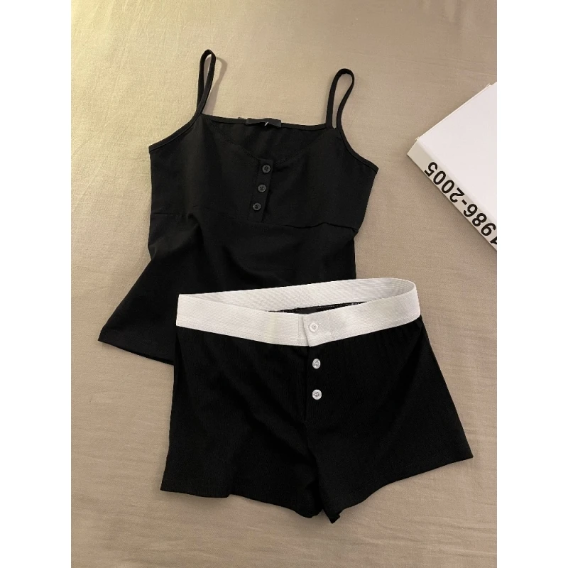 【韩系简约】纯欲性感吊带睡衣女夏季新款修身短裤套装外穿家居服夏