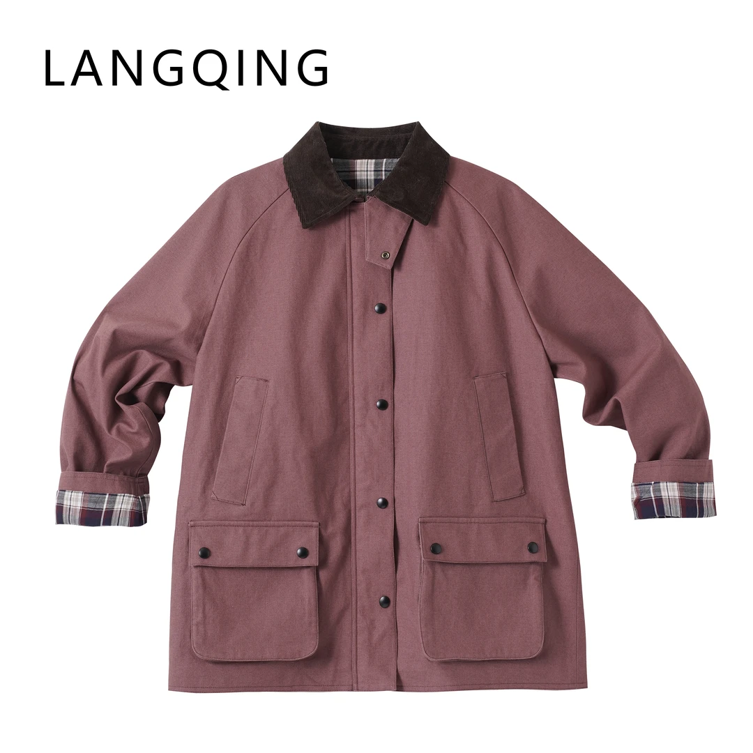 浪清/女装推荐 诺维雅紫梅色纯棉宽松外套43299#