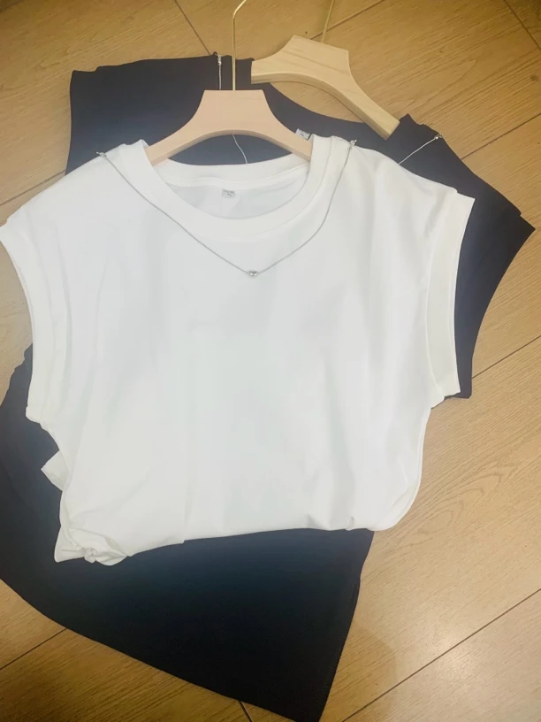 夏季洋气包袖不规则设计感t恤