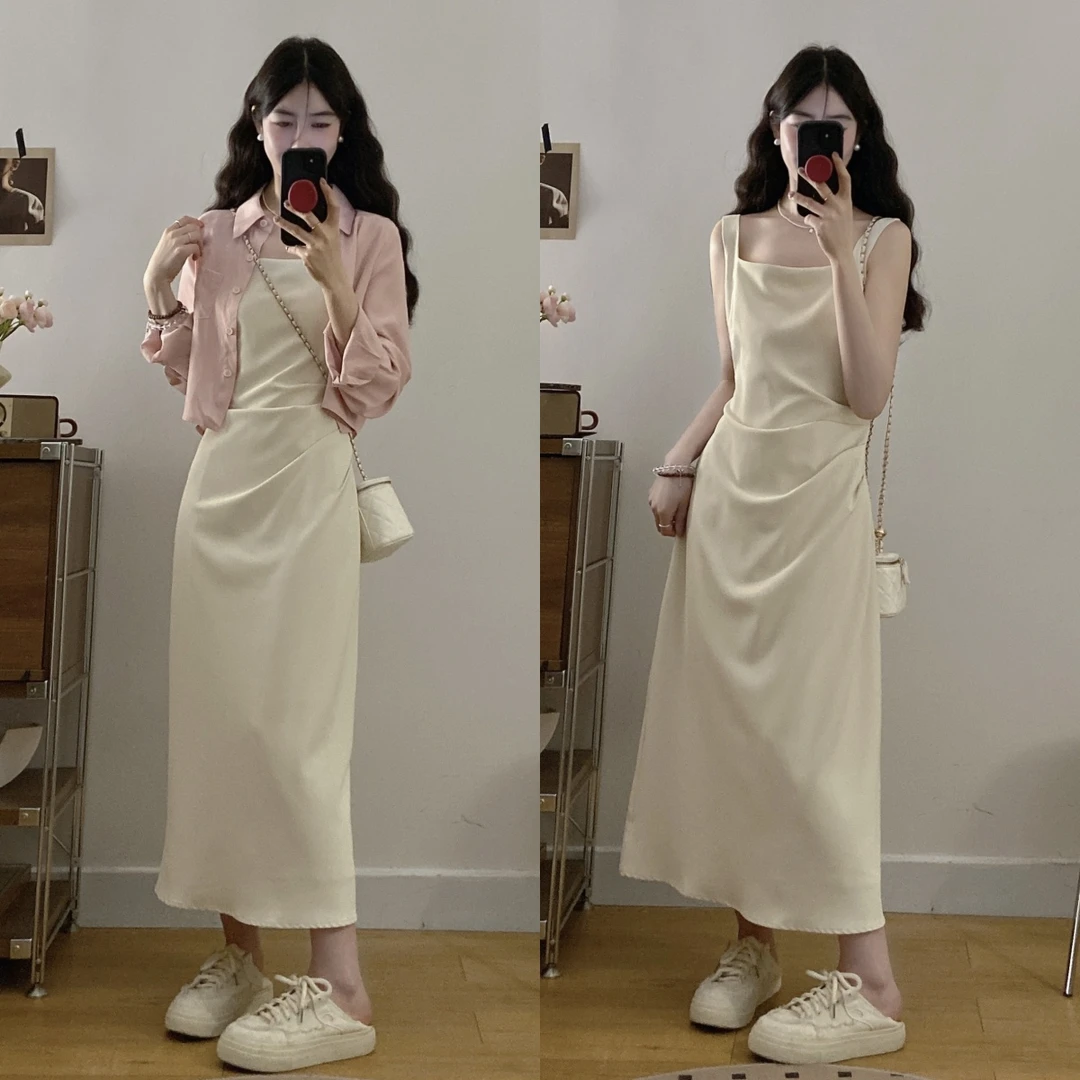 大码2025夏季新款法式复古高级感收腰显瘦连衣裙外搭衬衫洋气穿搭
