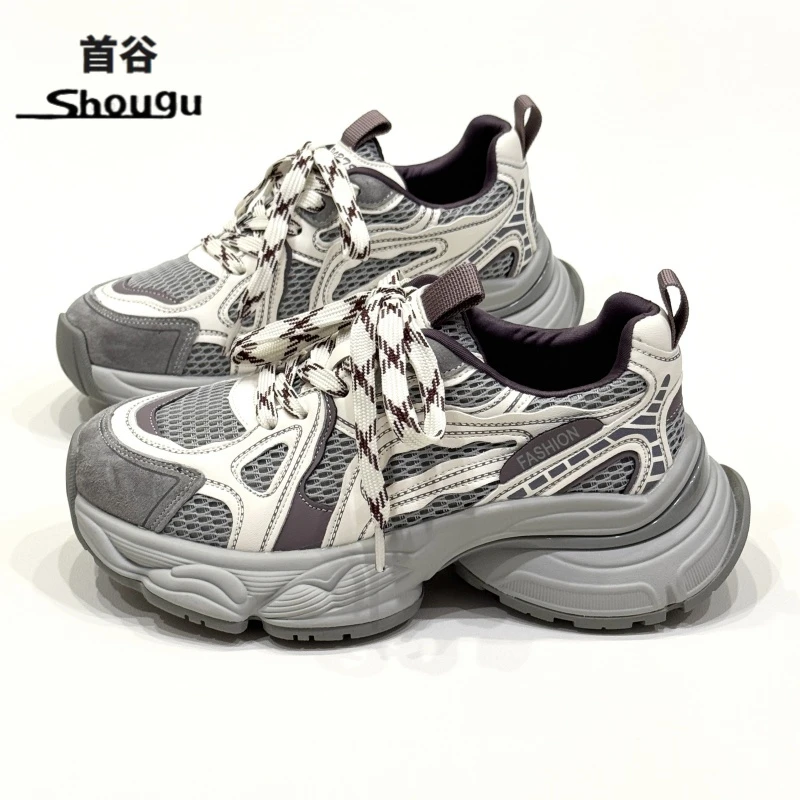 shougu/首谷厚底老爹鞋女款2025新款鞋子春秋网面时尚运动休闲鞋