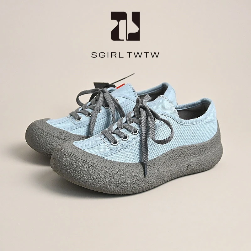 SGIRL 日系丑萌蓬蓬帆布鞋女2025新款复古透气轻便休闲百搭大头鞋