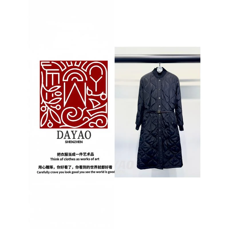「DAYAO」23S秋冬新款英伦风菱形腰带长款棉服轻奢高档女装WYA1152