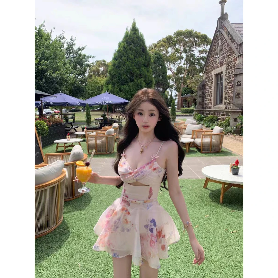【旖旎花境】气质印花性感仙女吊带连衣裙女2025春季新款显瘦短裙子
