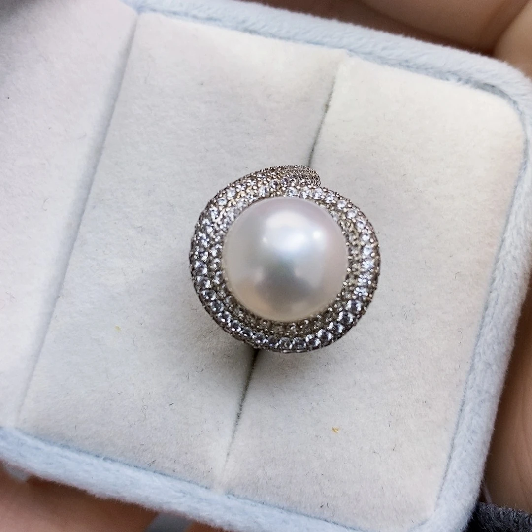淡水珍珠特价不退不换极光戒指银S925镶嵌爱***?