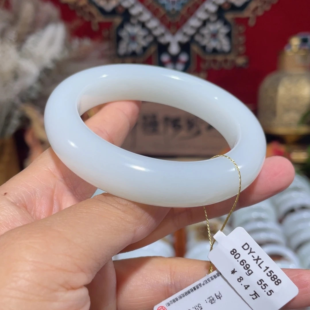 和田玉手镯未镶嵌新疆羊脂白玉 宽14.6 油糯 55.5圈