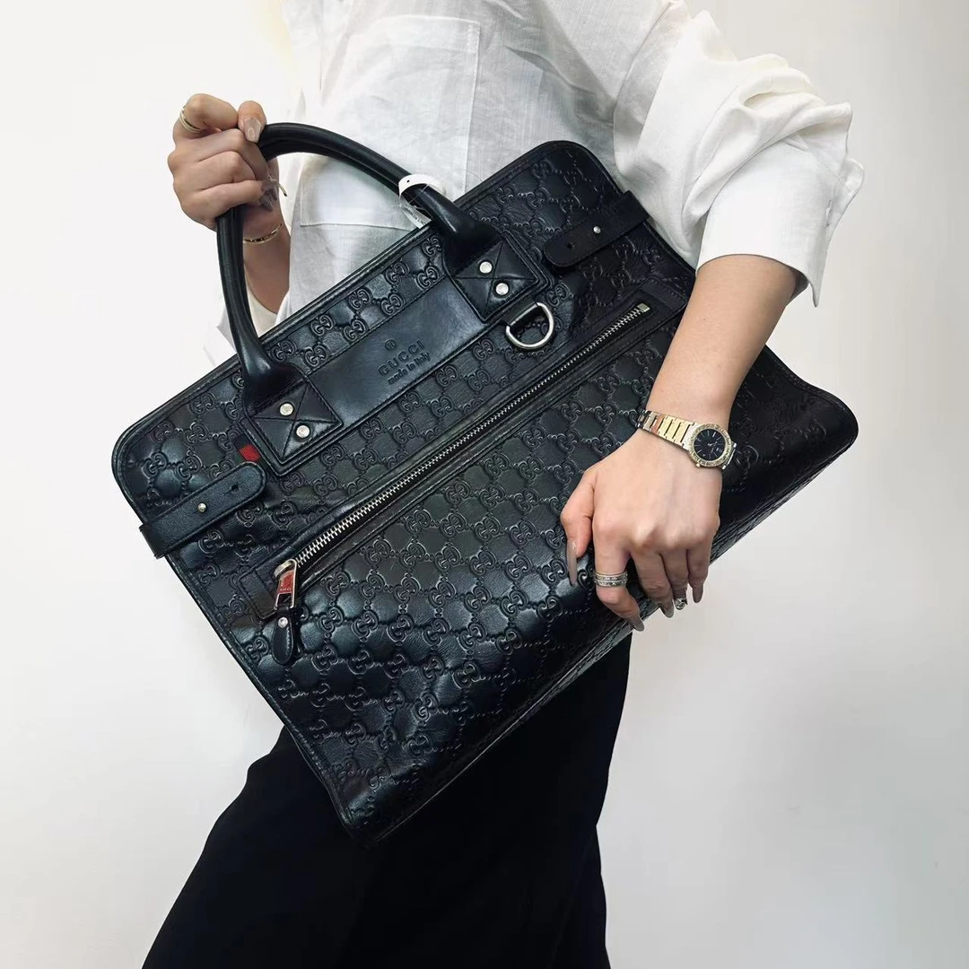 95新 GUCCI/古驰 古驰黑色双印文手提包 2506260095