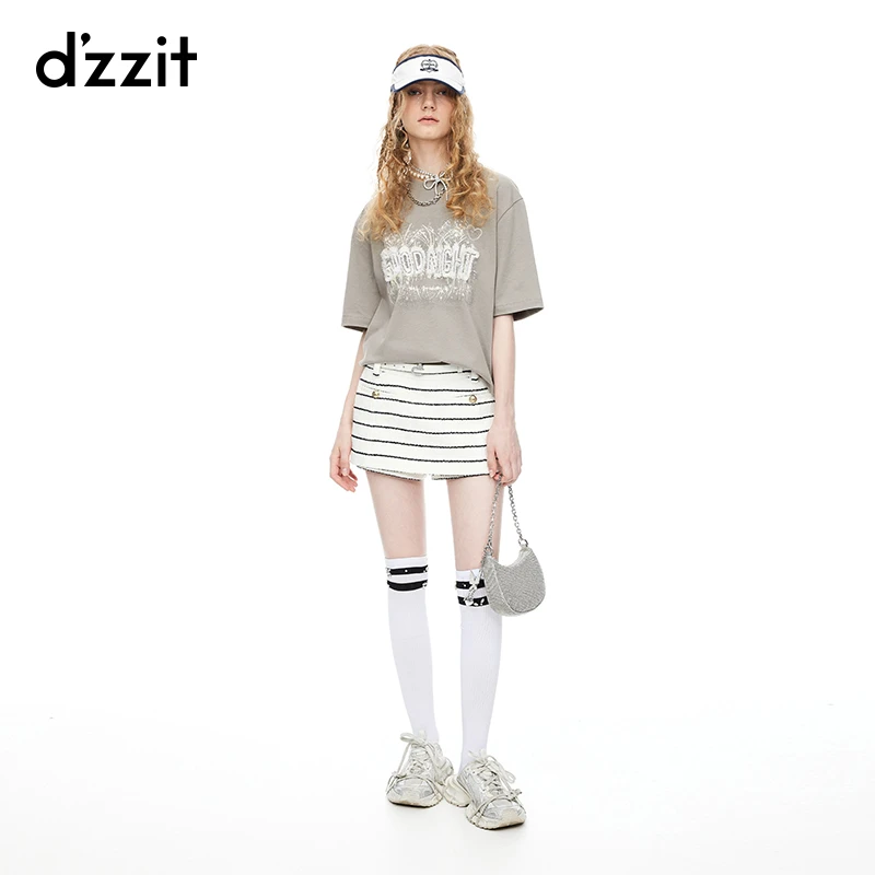 dzzit地素短裤夏季条纹小香风腰链装饰设计感裙裤女3I2Q1342B
